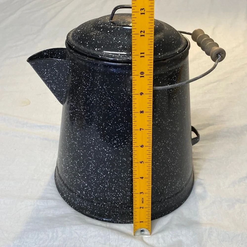 Vintage Large Black Speckled Graniteware Coffee‎ Pot Campfire Cowboy Enamelware